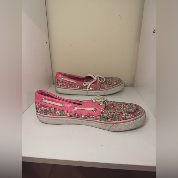 Sperry Shoes women’s size 7.5 Sequin Floral Pink Green - Picture 4 of 7
